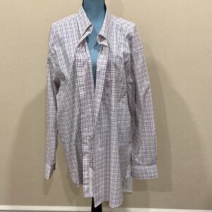 Orvis Men's White Shirt with Red Windowpane Check